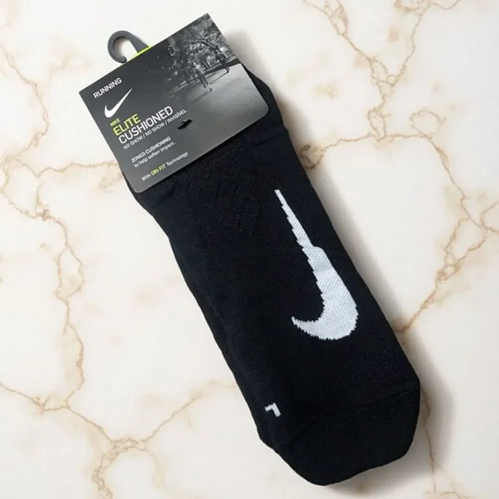 *3 Pair* Nike Elite Cushioned No-Show Black Running Socks M: 6-7.5 | W: 7.5-9